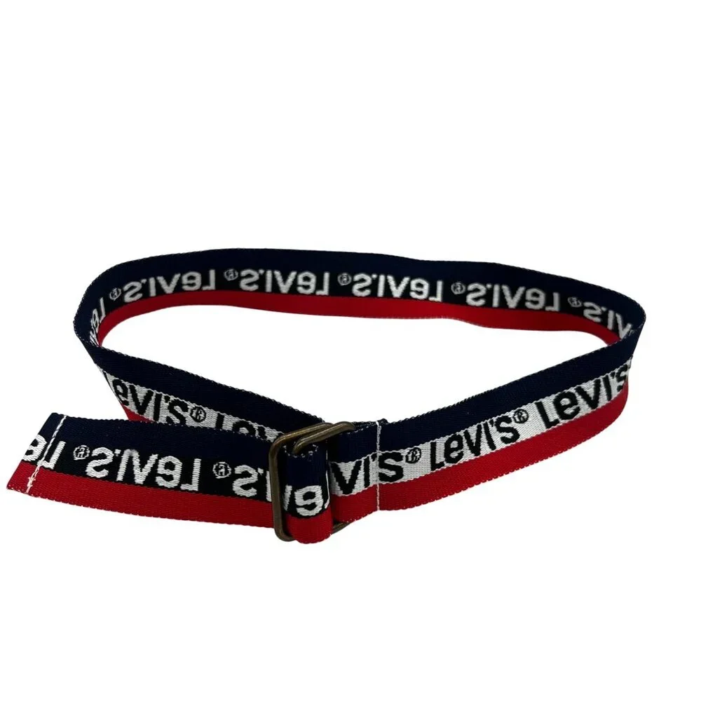 Vtg Levi's‎ Red Navy Logo Striped Spellout Adjustable Logo Belt Youth One Size
